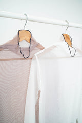 Dusty pink mesh top w/ contrast fringe