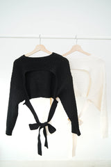 Black crop sweater w/ open back straps