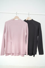 Charcoal stripe texture top in split hem