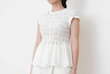 White detail pleats blouse