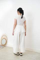 White detail pleats blouse