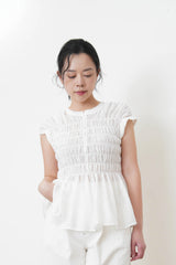 White detail pleats blouse