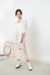Ivory silky skirt with flower print