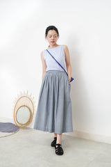 Blue strippy summer skirt w/ adjustble buttone