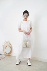 Ivory leather shoulder bag w/ belt details