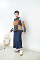 Wine mixed square pattern sweater