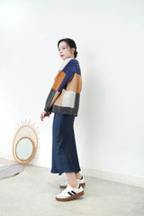 Wine mixed square pattern sweater
