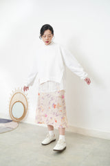 Ivory silky skirt with flower print