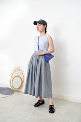 Blue strippy summer skirt w/ adjustble buttone