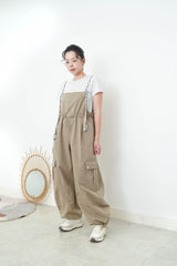 Khaki dungaree w/ details strings cami