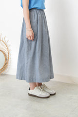 Blue strippy summer skirt w/ adjustble buttone