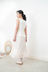 White boat neck premium vest w/ ribbon details