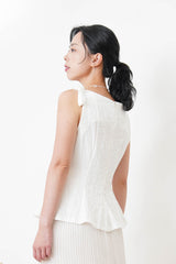 White boat neck premium vest w/ ribbon details