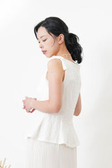 White boat neck premium vest w/ ribbon details