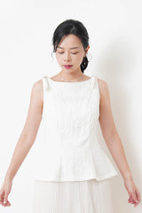 White boat neck premium vest w/ ribbon details