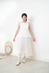 White boat neck premium vest w/ ribbon details