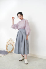 Blue strippy summer skirt w/ adjustble buttone