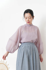 Lavender blouse set in balloon sleeves