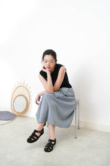 Blue strippy summer skirt w/ adjustble buttone