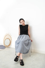 Blue strippy summer skirt w/ adjustble buttone