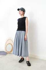 Blue strippy summer skirt w/ adjustble buttone