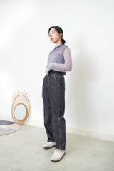 Gradient sheer top w/ loose turtle neck