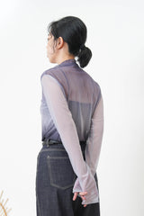 Gradient sheer top w/ loose turtle neck