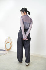 Gradient sheer top w/ loose turtle neck