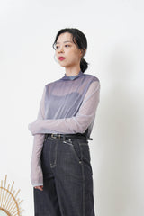 Gradient sheer top w/ loose turtle neck