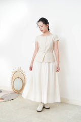 Beige elegant fine cut linen blouse w/ thin belt