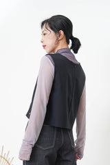 Gradient sheer top w/ loose turtle neck