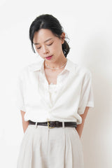 Navy double layering short sleeve shirt