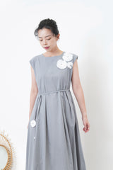 Grey blue 3D flower dress w/ strap