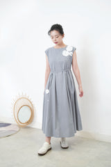Grey blue 3D flower dress w/ strap