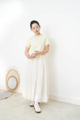 Yellow texture top w/ mesh ruffle trimming