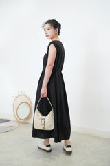 Ivory leather shoulder bag w/ belt details