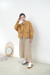 Beige knit pleats one piece