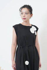 Grey blue 3D flower dress w/ strap