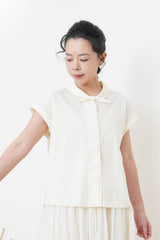 Butter yellow shirt w/ ribbon collar