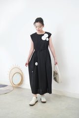 Grey blue 3D flower dress w/ strap