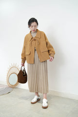 Beige knit pleats one piece