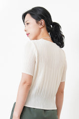 Cream pleats v neck premium top
