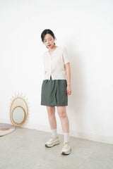 Green wrap skort with elastic waist