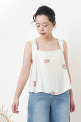White square neck cami in cross embroidery