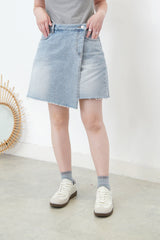Denim asymmetric flap skort