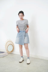 Grey tee top in sheer cami layering