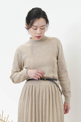 Beige knit pleats one piece