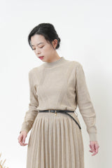 Beige knit pleats one piece