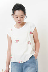 White square neck cami in cross embroidery