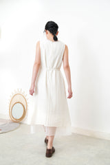 White lace v neck dress w/ chiffon layering